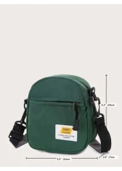 1PC Multifunctional Mini Men Patch Detail Square Bag Shoulder Bag Sling Bag Casual Bag Nylon Zipper Crossbody Bag For High School Student University Student Freshman College Bag Gifts For Men Large Ca