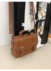 peach tree 1pc Fashionable Solid Color Adjustable Strap Flap Closure Casual Retro Daily Wear Messenger Bag Business Lightweight Waterproof PU Mini Crossbody Bag Christmas Bag Vacation Gifts Retro Bag