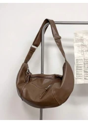 Fashionable Solid Color Shoulder Bag Personalized Casual Crossbody Bag Large Capacity Soft PU Dumpling Bag Korean Style Backpack School Bag Commute Gifts Scream Men Bag Winter Laptop Thanksgiving Trav