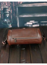 Cylinder Crossbody Bag Sling Bag Shoulder Bag Multifunctional Water Proof For Business For College For Travel PU Leather Minimalist Retro Casual Business Streetwear Winter Thanksgiving Purse Holiday B