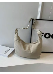 peach tree 1pc Peach Tree Crescent Moon Crossbody Bag Versatile Casual Large Capacity Adjustable Shoulder Strap Multi Pockets Vintage Lightweight Water Washed Nylon Material Christmas Men Bag Vacation