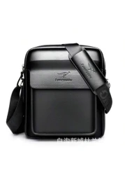 Men s Professional Shiny Leather Messenger Bag Suitable For Business Travel Men s Fashion Black Synthetic Leather Crossbody Bag Adjustable Strap Multi Compartment Business Casual Shoulder Bag With Emb