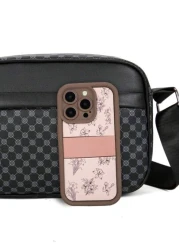 New Black PU Printed Sophisticated Men Sling Bag Dark Style Small Pouch Bag For Business Commute Travel Phone Holder Fashion Casual Outdoor Fitness Cycling Street Shoulder Bag Gift Adjustable Strap Zi