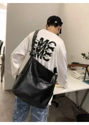 1pc PU Dual Pocket Solid Color Minimalist Sling Bag Large Capacity Crossbody Bag Casual Versatile Tote For Men Korean Style Students Shoulder Bag Gift Sling Bag For Men Graduation School Supplies