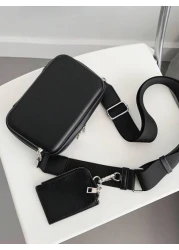 محفظة بيضاء مربعة صغيرة بسيطة مع حزام عريض قابل للإزالة، حقيبة كتف للتخرج ولوازم المدرسة