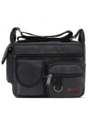  Vintage Canvas Messenger Vintage Style Canvas Messenger Bag Adjustable Strap Multiple Pockets Large Capacity Daily Commute Shoulder Bag Zipper Color Random