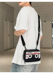 peach tree Multifunction Men Messenger Bag Retro Radio Cassette Recorder Shoulder Bag Casual Simple PU Waterproof Square Bag For Travel Outdoor Gift For Young Men Father Halloween Christmas