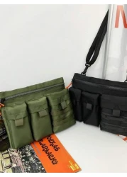 حقيبة كتف رجالية كاجوال ذات لون أحادي، حقيبة رسول متعددة الاستخدامات، خفيفة الوزن وعصرية للسفر والخارج