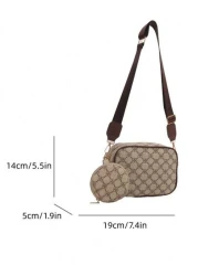 حقيبة مربعة صغيرة ذات نمط هندسي مع محفظة صغيرة من البولي يوريثان للحياة اليومية