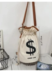 Mini Bucket Bag Letter Print Drawstring Handbag Schoolbag Sling Bag Sport Bag For High School University Student For Travel College School Shoulder Bag Crossbody Bag Gifts Scream Men Bag Winter Outdoo