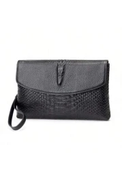 Genuine Leather Clutch Bag For Men Crocodile Pattern Flap Business Hand Bag New Casual Bifold Wallet