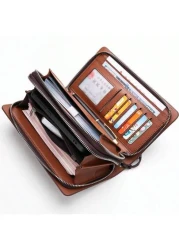 A Black And Brown Kangaroo PU Material Waterproof And Wear Resistant Double Zipper Closure Business Men s Wallet Clutch Bag Multi Functional Large Capacity Hand Held Bag New Style For Spring And Summe