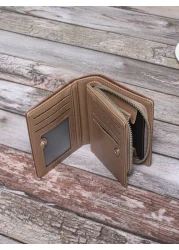 Men s Retro Matte Criss Cross Embroidery Short Wallet With Zipper Closure And Brown Thread Detail Men Clutch Bag For Travel Stuff Large Capacity Anti Theft Lightweight Hand Bag Men Wallet Winter Purse