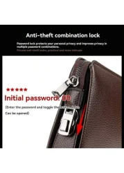 Genuine Leather Clutch Wallet Business Password Lock Wallet Anti Theft Handbag Wallet Phone Stand Briefcase Travel Bag Coffee Color Gifts Fall Christmas Scream Men Bag Men Wallet Hand Bag Men Coin Pur
