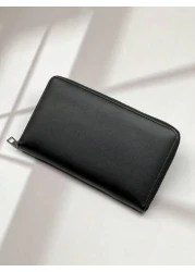 حقيبة جلد معالج طويلة بسوستة ، هدايا موضة حقائب كاجوال فاخرة في فصل الشتاء والميلاد، حقيبة يد رجالية بسوستة ،