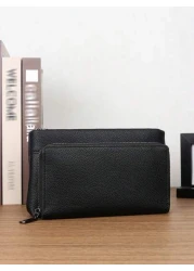 HOVI S Classic Solid Color Retro Clutch Bag Simple Business Large Capacity Lightweight Waterproof Daily Commuting Mobile Phone Bag Man Bag Students Travel Winter Holiday Wash Bag Old Money Multi Card