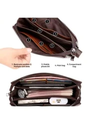 Leather Men Clutch Bag Wallet Business Men Password Lock Wallet Theft Proof Handbag With Cell Phone Holder Travel Bag Coffee Color School Bag Commute Freshmen High School College Dorm Practical Gifts