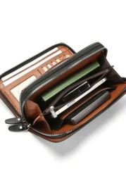 Leather Men s Clutch Wallet Men s Business Password Lock Wallet Anti Theft Clutch Wallet With Phone Stand Handbag Travel Bag Coffee Color Durable