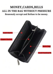 New Oiled Leather Long Zipper Clutch Bag Large Capacity Casual Fashionable Purse Essentials Fashion Men s Bags Business