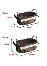 Set of 2 Eco-Friendly Oval Handwoven Storage Baskets with Handles, Durable Woven Bins with Sturdy Frame and Removable Liners for Home Organization in Living Room, Bedroom, Bathroom and Nursery-Brown