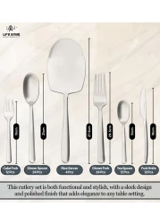 LIFE SMILE Cutlery Set, 18/10 Pure Stainless Steel Flatware Set with Stand, Rust Proof &amp; Fade Proof Dinnerware Set (MATTE SILVER, 88 Pieces)