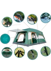 Toby&rsquo;s New 8-12 person double layer outdoor camping tent two bedrooms and a living room family cabin (Green)