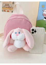 قطعة واحدة حقيبة ظهر مصغرة بطابع الأرنب الكرتوني، ناعمة وجذابة بألوان حلوى، مناسبة لرحلات رياض الأطفال والاس