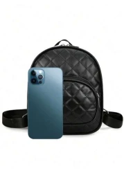 1pc Girls PU Leather Backpack Fashionable Quilted Embroidery Casual Travel Mini Backpack With Zipper Closure Ideal Gift Choice For Outdoor Shopping All Season