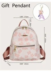 1 طقم حقيبة ظهر كاجوال ذات سعة كبيرة بطباعة رسومية + قلادة بحرف بنفسجي للأطفال الأكبر سناً ، تصميم بسيط وعصري