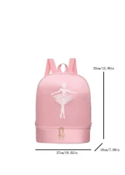 1pc Solid Color Zipper Closure Oxford Cloth Embroidered Dancer Motif Cute Backpack With Separate Shoe Compartment Suitable For Daily Use