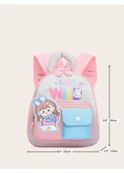 Kids New Cute Cartoon Pattern Print Color Block Nylon Backpack Versatile Large Capacity Zipper Closure Outdoor Travel Vacation Backpacks Lightweight Casual Multi Pocket Campus Bookbag For Kindergarten