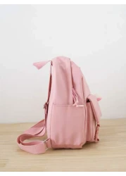 Girls Fuzzy Cartoon Rabbit Letter Patch Decor Zipper Cute Functional Backpack