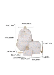 3pcs Nylon Bow Print Backpack Set Foldable Multi Po Cket Large CapacityWater Resistant Zipper Backpack Suitable F Or Teenagers High School College Students Ladies Daily Use Commuting Traveling Gifts F