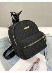 2pcs Children s Oxford Cloth Zipper Closure Argyle Pattern Fashionable Backpack Coin Purse Versatile Vintage Style Suitable For Daily Use