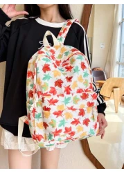 1 Pc Casual Maple Leaf Print Double Shoulder Backpack Zipper Closure Adjustable Straps School Bag Lightweight Student Bag Casual Daypack Large Capacity Backpack With Laptop Compartment Bookbag For Stu