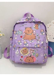 1 حقيبة ظهر من النايلون مغلقة بسوستة ذات تصميم أنيق وجميل للكابيبارا، مع أحزمة كتف قابلة للتعديل مريحة متعددة