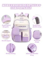 1pc Large Capacity Multi Pocket School Backpack For Girls Cartoon Bear Purple Backpack Outdoor Travel Bag With Coin Pocket Padded Shoulder Strap Fashion Versatile Polyester Suitable For Teenage Girls