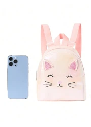 1pc Children Girl Mini Cute Cat Embroidered Backpack Classic Backpack Is Suitable For Little Girl Kindergarten Elementary School Students Daily Use Outdoor Travel Festival Gifts