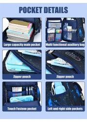 1pc School Backpack Boys Backpack Student Children Backpack Outdoor Travel Bag Starry Sky Printed Backpack Large Capacity Multi Pocket Backpack Laptop Backpack Nylon Material Suitable For Teenagers Yo