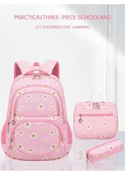 3pcs Set Backpack Set With Daisy Flower Pattern Suitable For Students School Backpack Lunch Bag Pencil Case Backpack