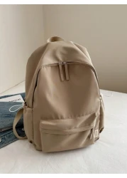 1pc Teens Simple Zipper Closure Backpack Fashion Versatile Solid Color School Bag Suitable For Daily Use