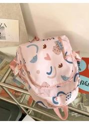 Cute Hundred School Shoulder Backpack Includes Pendant Flower Printed Backpack Kawaii Style Student Schoolbag Girls Travel Backpack Kids Backpacks