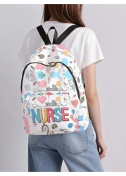 1pc Backpack With Colorful Paw Print Pattern Zipper Closure Pockets Backpack Suitable For Boys And Girls Daily Use For School And Outings