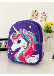 1pc Cute Backpack Nylon Cloth Double Zipper Closure Summer New Style Pink Rainbow Unicorn Schoolbag Fashionable Cartoon Backpack Comfortable Shoulder Strap Large Capacity Multifunctional Suitable For