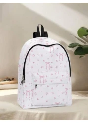 1pc Colorful Bow Backpack With Pockets Zipper Closure Suitable For Boys And Girls Stylish Everyday Use Backpack For School And Outdoor Activities