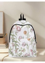 1pc Floral Print Backpack Zipper Closure With Pockets Stylish Backpack For Boys And Girls Suitable For School Outings And Daily Use