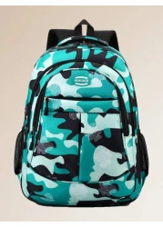 حقيبة ظهر أساسية للأولاد في موسم المدرسة، بتصميم بألوان الكامفلاج. متوفرة بأربعة ألوان: أسود وأزرق وأحمر وأخض