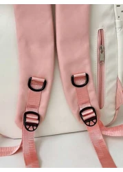 1 قطعة حقيبة ظهر طلابية ذات لونين بتصميم كاجوال جديد، مصنوعة من النايلون مقاوم للماء وذات سعة كبيرة، حقيبة مدر