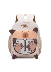 قطعة واحدة من قماش الأكسفورد بسحاب، حقيبة ظهر برسوم كرتونية طريفة لحيوان الكابيبارا، خفيفة الوزن وتحمي العمو