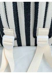1pc New Versatile High Quality Vertical Striped Backpack Large Capacity Student Commuting Daily Casual Rucksack